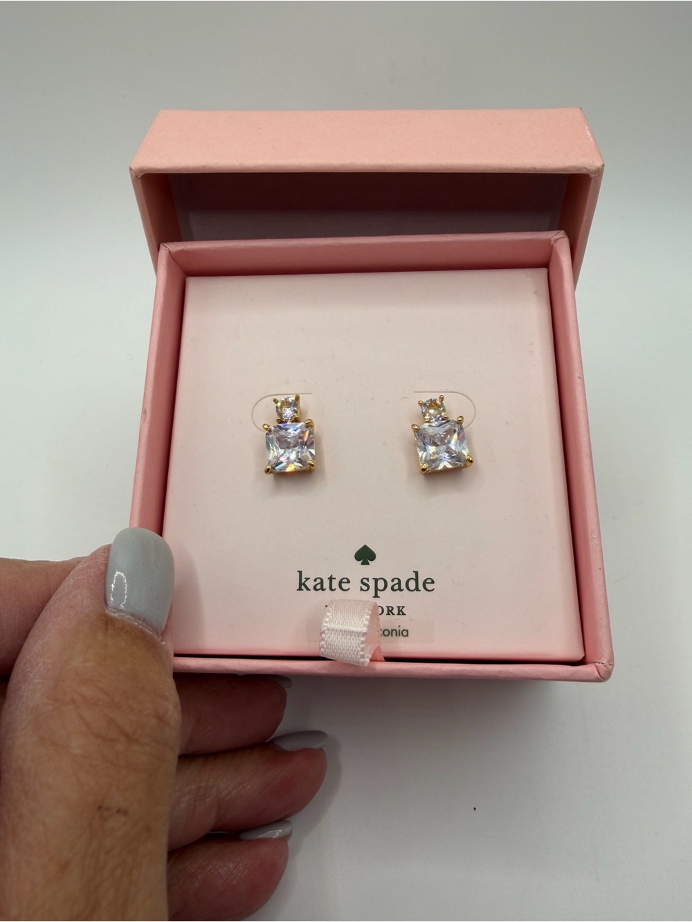 kate spade Gold-Tone Clear Crystal Square Stud Earrings